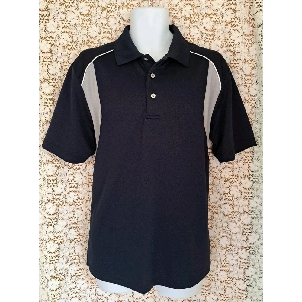 PGA Tour Airflux Golf Polo L Navy Blue Gray Accent 3 Button Short Sleeve Casual - Picture 2 of 9